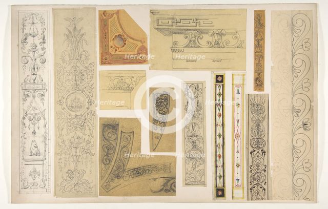 Thirteen designs for the painted decoration of interiors, 1830-97. Creators: Jules-Edmond-Charles Lachaise, Eugène-Pierre Gourdet.