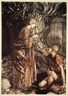 This healing and honeyed draught of Mead deign to accept from me 1910. Creator: Arthur Rackham