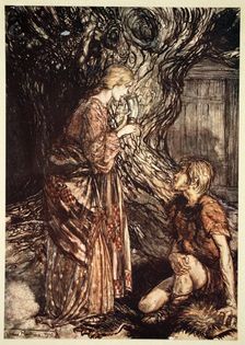 This healing and honeyed draught of Mead deign to accept from me 1910. Artist: Arthur Rackham