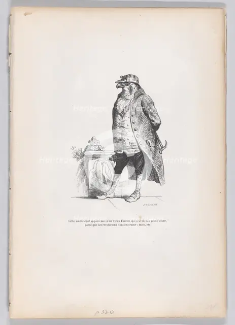 This old court apparently has an old falcon... from Scenes from the Private and Pub..., ca. 1837-47. Creator: Louis-Henri Brevière.