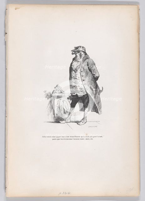 This old court apparently has an old falcon... from Scenes from the Private and Pub..., ca. 1837-47. Creator: Louis-Henri Brevière.