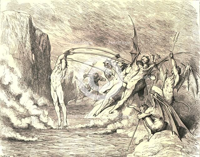 'This said, they grappled him with more than hundred hooks', c1890.  Creator: Gustave Doré.