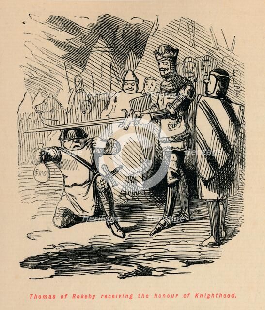 'Thomas of Rokeby receiving the honour of Knighthood', c1860, (c1860). Artist: John Leech.