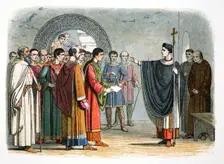 Thomas a Becket forbids the Earl of Leicester to pass sentence on him, 1162 (1864). Creator: James William Edmund Doyle