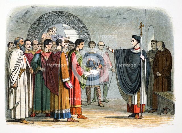 Thomas a Becket forbids the Earl of Leicester to pass sentence on him, 1162 (1864). Artist: James William Edmund Doyle