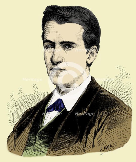 Thomas Alva Edison (1847-1931), American inventor,engraving 1887.