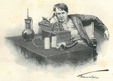 Thomas Alva Edison and his phonograph, 1905. Creator: Dochy, Henri (1851-1915)
