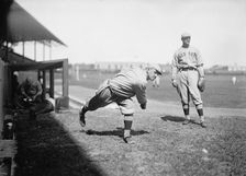 Thomas "Buck" O'Brien, Left; Unidentified, Right; Boston Al (Baseball), 1913. Creator: Harris & Ewing
