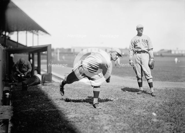 Thomas "Buck" O'Brien, Left; Unidentified, Right; Boston Al (Baseball), 1913. Creator: Harris & Ewing.
