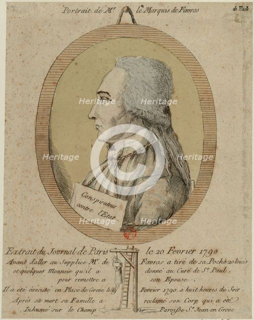 Thomas de Mahy, Marquis de Favras (1744-1790). From the Journal de Paris on February 20, 1790, 1790. Creator: Anonymous.