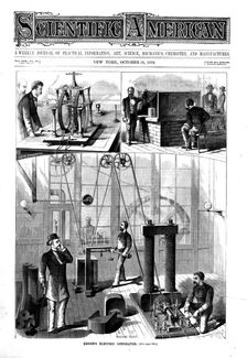 Thomas Edison's generator for electric light at his home at Menlo Park, New Jersey, USA, 1879. Creator: Unknown