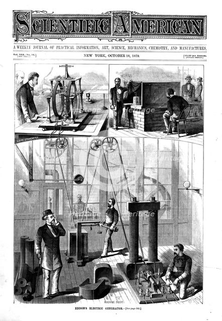 Thomas Edison's generator for electric light at his home at Menlo Park, New Jersey, USA, 1879. Creator: Unknown.