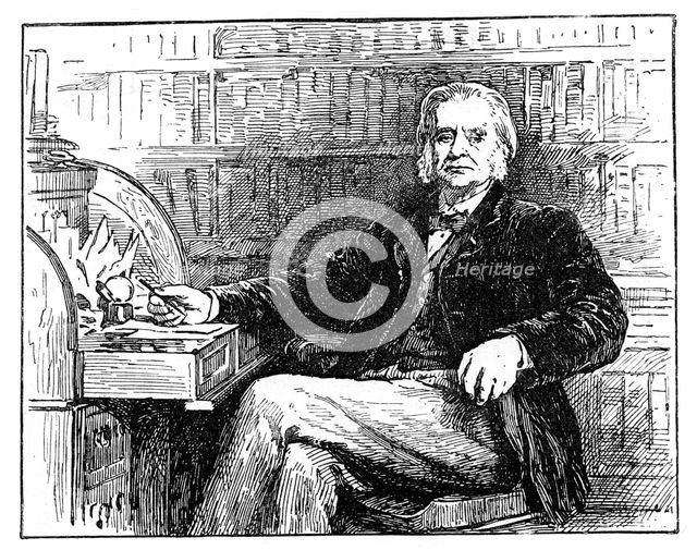 Thomas Henry Huxley, British biologist, at his desk, c1880. Creator: Unknown.