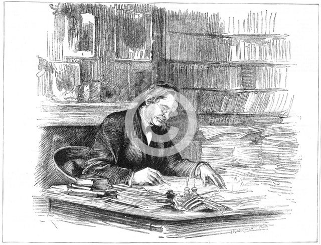 Thomas Henry Huxley, British biologist, at his desk in 1882 (1883). Creator: Unknown.