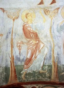 Thomas the Apostle. Fresco of the St. George's Church, Staraya Ladoga, 12th century