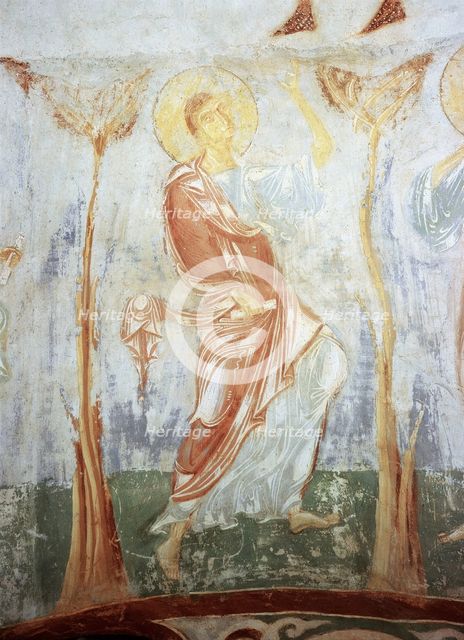 Thomas the Apostle. Fresco of the St. George's Church, Staraya Ladoga, 12th century.