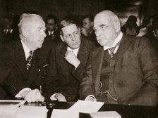 Thomas W Lamont, George Whitney, and JP Morgan, American financiers, 1930s