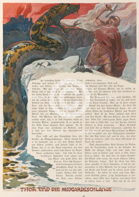 Thor and the Midgard Serpent. From Valhalla: Gods of the Teutons, c. 1905.