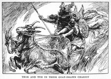 Thor and Tyr in their Goat-Drawn Chariot 1925. Creator: Unknown