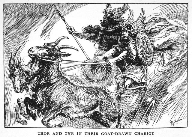 'Thor and Tyr in their Goat-Drawn Chariot', 1925.  Creator: Unknown.