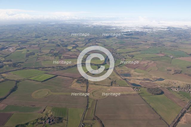 Thornborough henges and Centre Hill round barrow, North Yorkshire, 2015. Creator: Historic England.