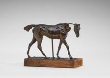 Thoroughbred Horse Walking, Part of the Neck Missing, early 1870s. Creator: Edgar Degas