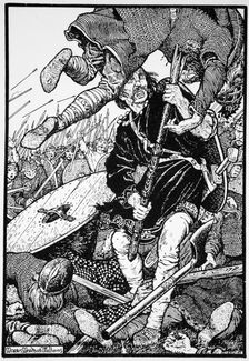 Thorolf slays Earl Hring at Brunanburgh, 1913. Creator: Morris Meredith Williams