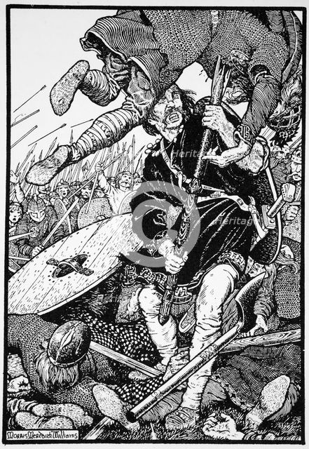 Thorolf slays Earl Hring at Brunanburgh, 1913.  Creator: Morris Meredith Williams.