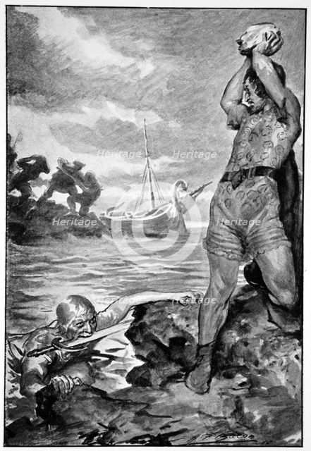 'Thorbion lifted the huge stone', 1910.  Creator: John Henry Frederick Bacon.