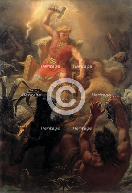 Thor's Fight with the Giants. Artist: Winge, Marten Eskil (1825-1896)