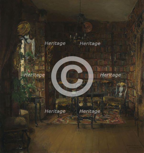 Thorvald Boeck's Library, 1902. Creator: Harriet Backer.