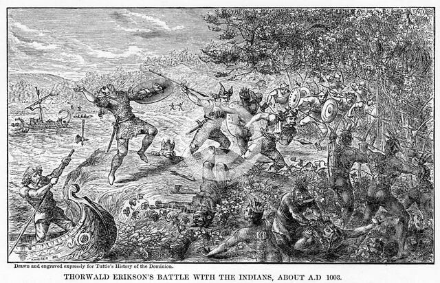 'Thorwald Erikson's Battle with the Indians, about AD 1003', (1877). Artist: Unknown