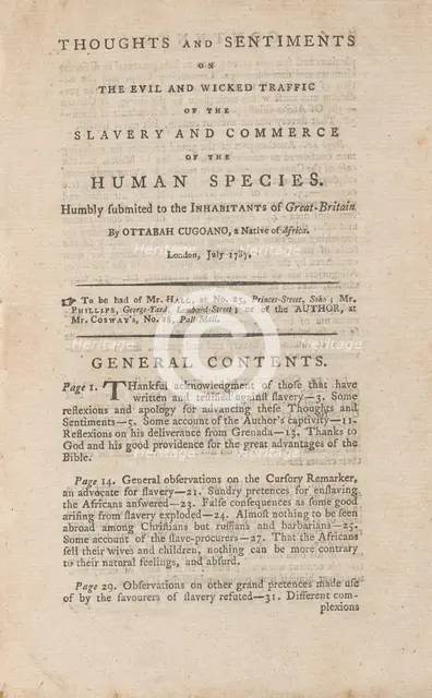 Thoughts and sentiments on the evil and wicked traffic of the slavery and...London, July 1787. Creator: Unknown.