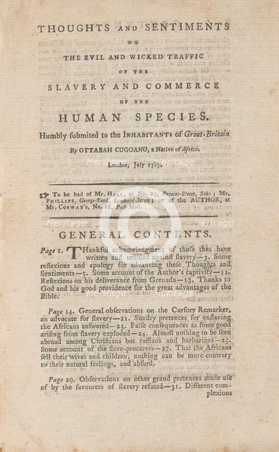 Thoughts and sentiments on the evil and wicked traffic of the slavery and...London, July 1787. Creator: Unknown.