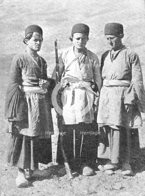 Threateners of Teheran: men who may capture the Shah - three young Bakhtiaris, 1909. Creator: Unknown.
