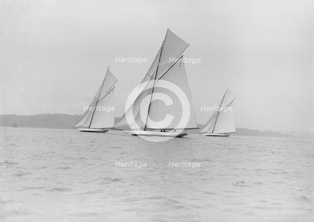 Three 19 Metres yachts racing, 1913. Creator: Kirk & Sons of Cowes.