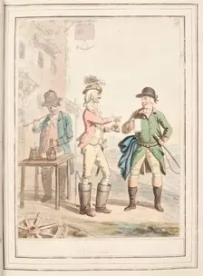 Three Couriers, leaf from A Collection of Dresses by David Allan Mostly from Nature 1776. Creator: David Allan