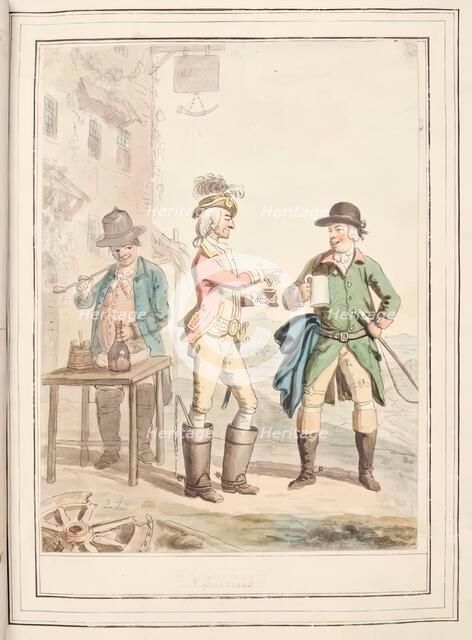 Three Couriers, leaf from 'A Collection of Dresses by David Allan Mostly from Nature', 1776. Creator: David Allan.