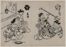 Three Courtesans with a Client. Creator: Okumura Masanobu (Japanese, 1686-1764)