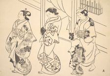 Three Courtesans and a Kamuro Strolling in the Street. Creator: Unknown