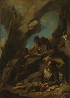 Three Camaldolese Monks in Meditative Prayer, 1710-1740. Creator: Alessandro Magnasco