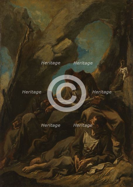 Three Camaldolese Monks in Meditative Prayer, 1710-1740. Creator: Alessandro Magnasco.
