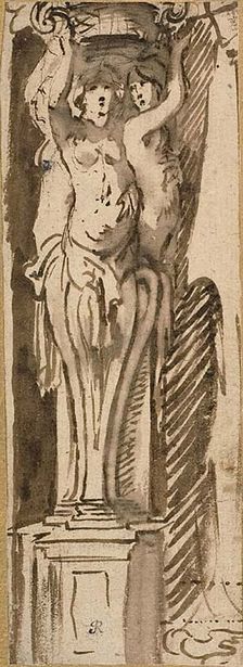 Three Caryatids Supporting a Basket, n.d. Creators: Unknown, Philip Fruytiers, Jacob Jordaens, Peter Paul Rubens, Jan Boeckhorst