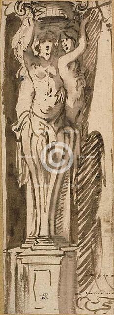 Three Caryatids Supporting a Basket, n.d. Creators: Unknown, Philip Fruytiers, Jacob Jordaens, Peter Paul Rubens, Jan Boeckhorst.