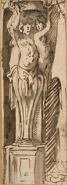 Three Caryatids Supporting a Basket, n.d. Creators: Unknown, Philip Fruytiers, Jacob Jordaens, Peter Paul Rubens, Jan Boeckhorst