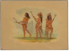 Three Celebrated Ball Players - Choctaw, Sioux and Ojibbeway, 1861. Creator: George Catlin