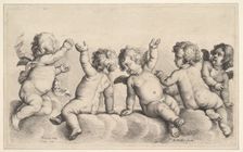 Three Cherubs and Two Boys on Clouds, 1620-77. Creator: Wenceslaus Hollar