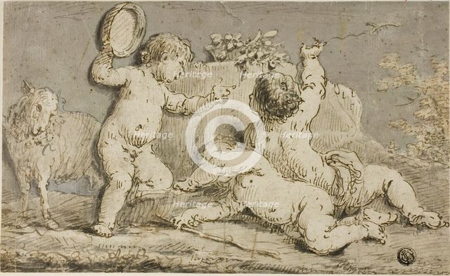Three Cherubs Playing around a Rock, n.d. Creator: Unknown.