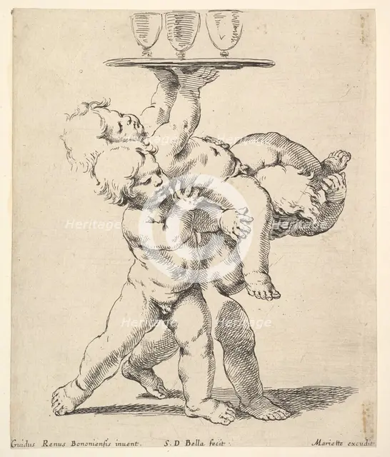 Three children carrying a tray, ca. 1638. Creator: Stefano della Bella.