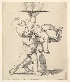 Three children carrying a tray, ca. 1638. Creator: Stefano della Bella